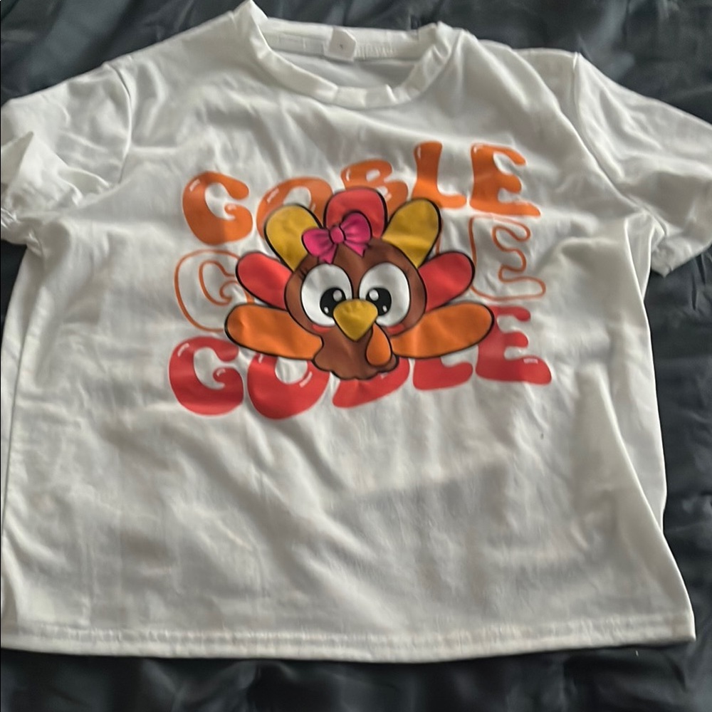 SHEIN Kids Gobble Gobble White T-Shirt size 12y EUC